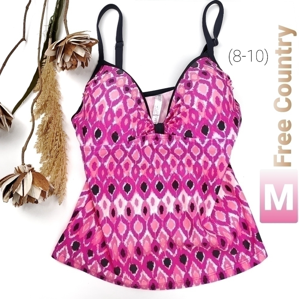 Free Country Pink Navy Bikini Top M (8-10)